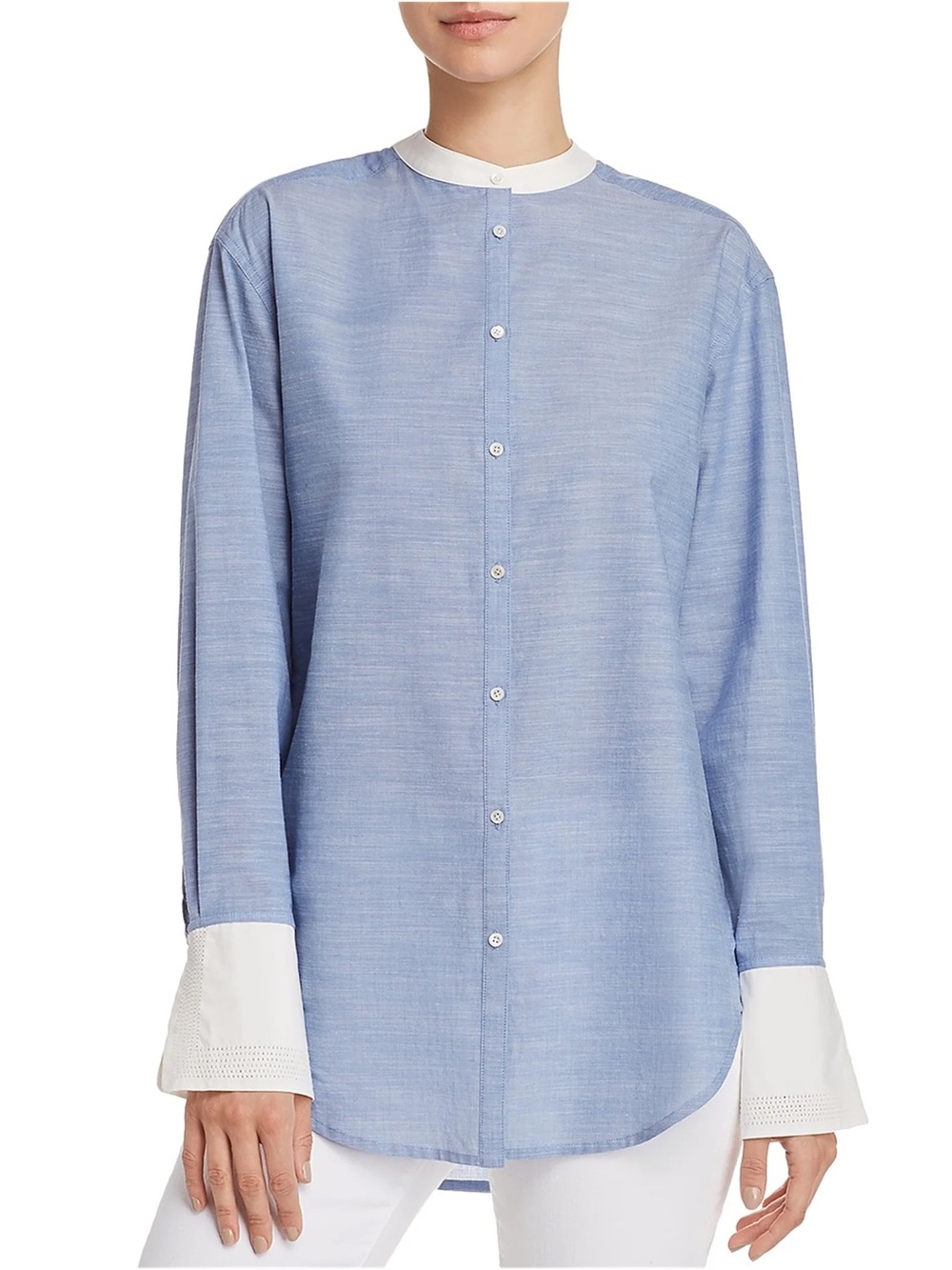 Joie "Betra" Chambray Contrast Cuff Button-Down Blouse